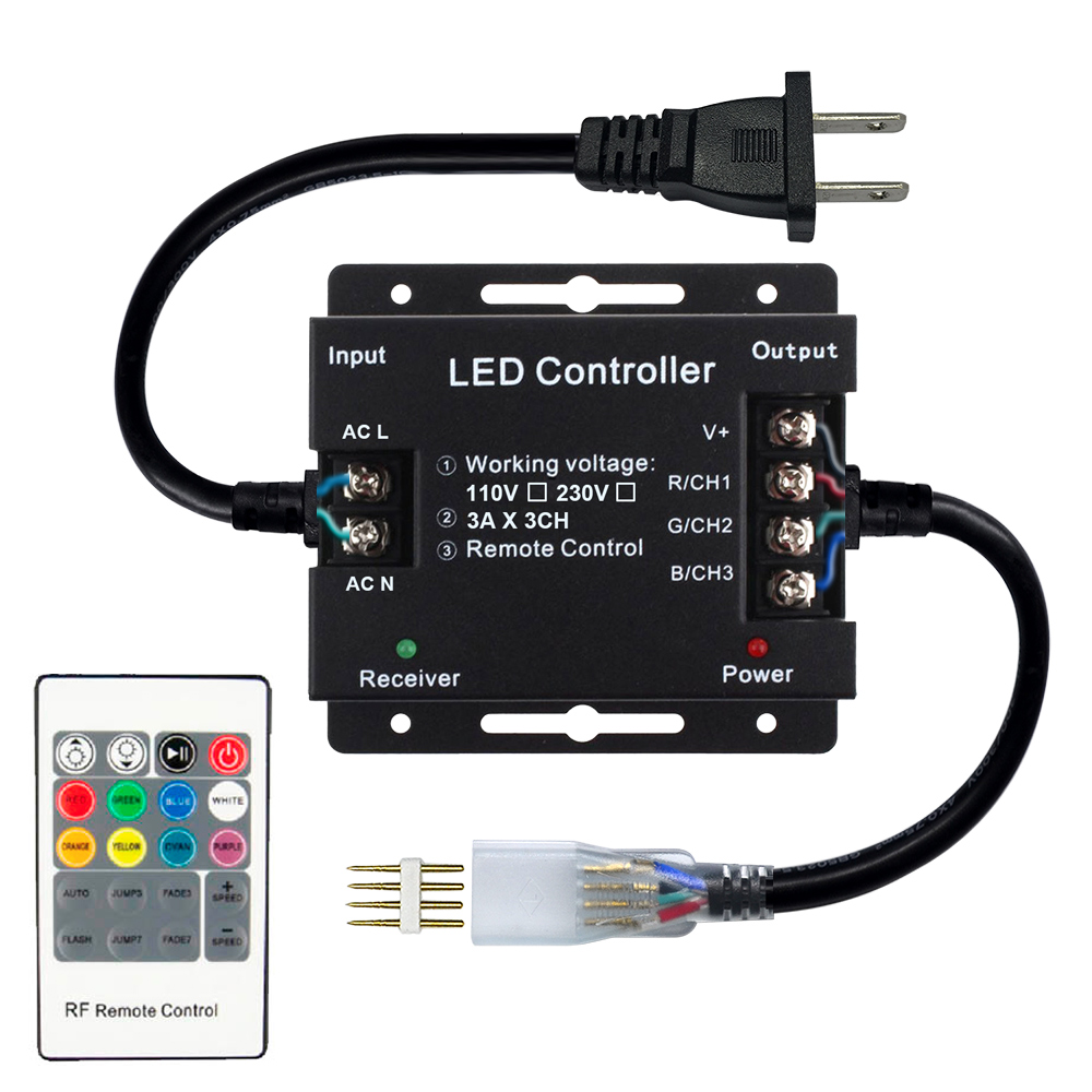 AC85-240V 1500W, 10Keys IR led tape controller, For Bar, Party Lighting Project, Connect 110V 164Ft High Voltage RGB LED Strip-Custom Wire Order